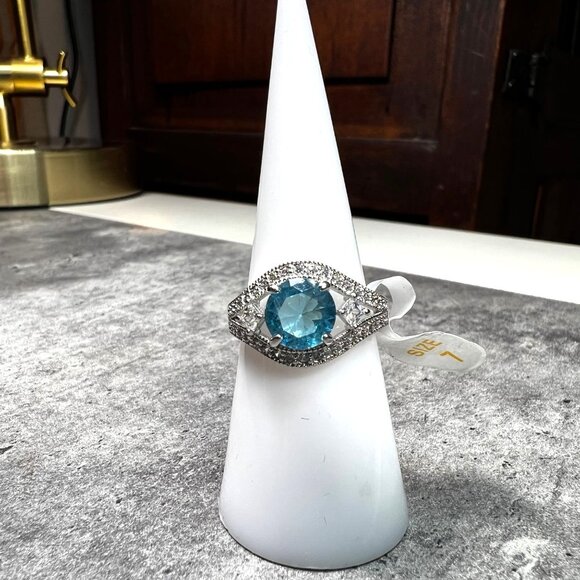 Ring Bomb Party Ring, size 7, blue stone, silver color band - Picture 6 of 6